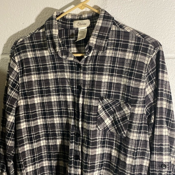 Grey and Black Flannel Button Down Shirt -size XL - Picture 2 of 7